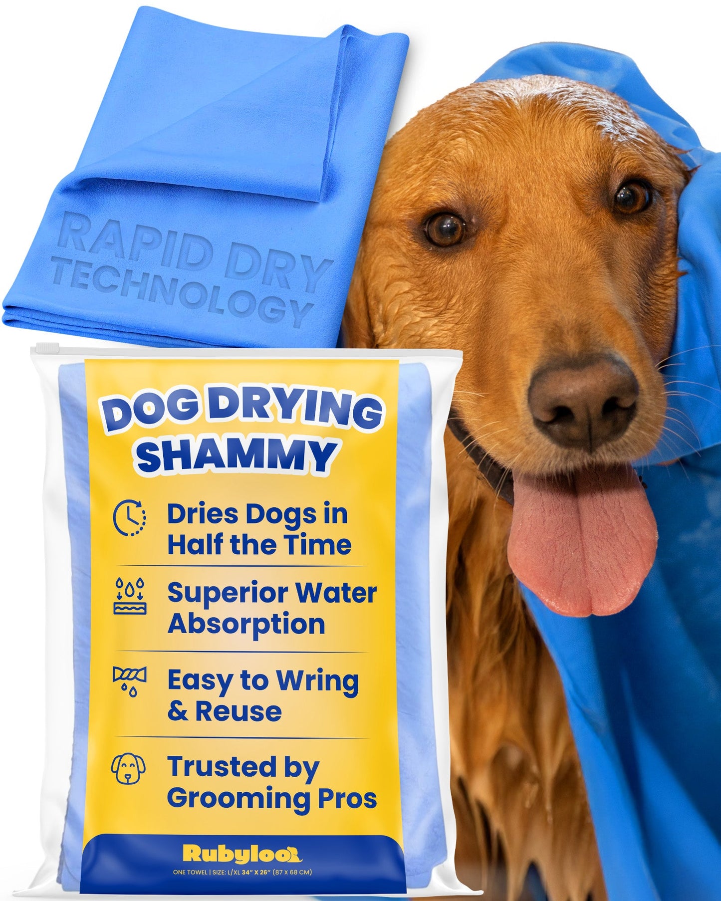 Dog Drying Shammy Towel – Rapid Dry Technology, 2x Faster Than Cotton