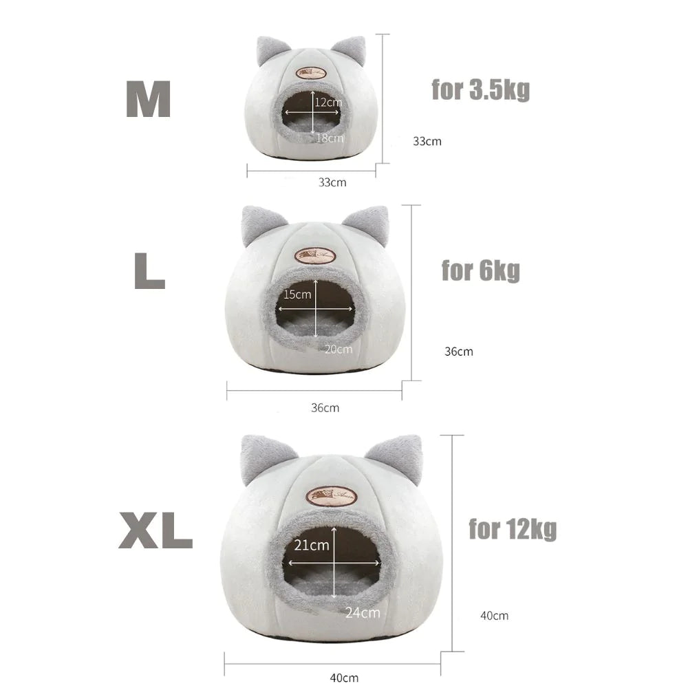 Size Chart Cozy 2-in-1 Pet Home with Ears – Soft Plush Cat & Dog Bed, Removable Nest for All Seasons