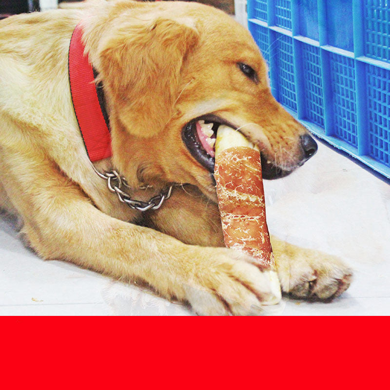Protein-packed chicken wrap dog dental bone. Cleans teeth, reduces plaque, massages gums. Nutrient-rich, dual-textured chew for all breeds. Long-lasting enjoyment and oral health.