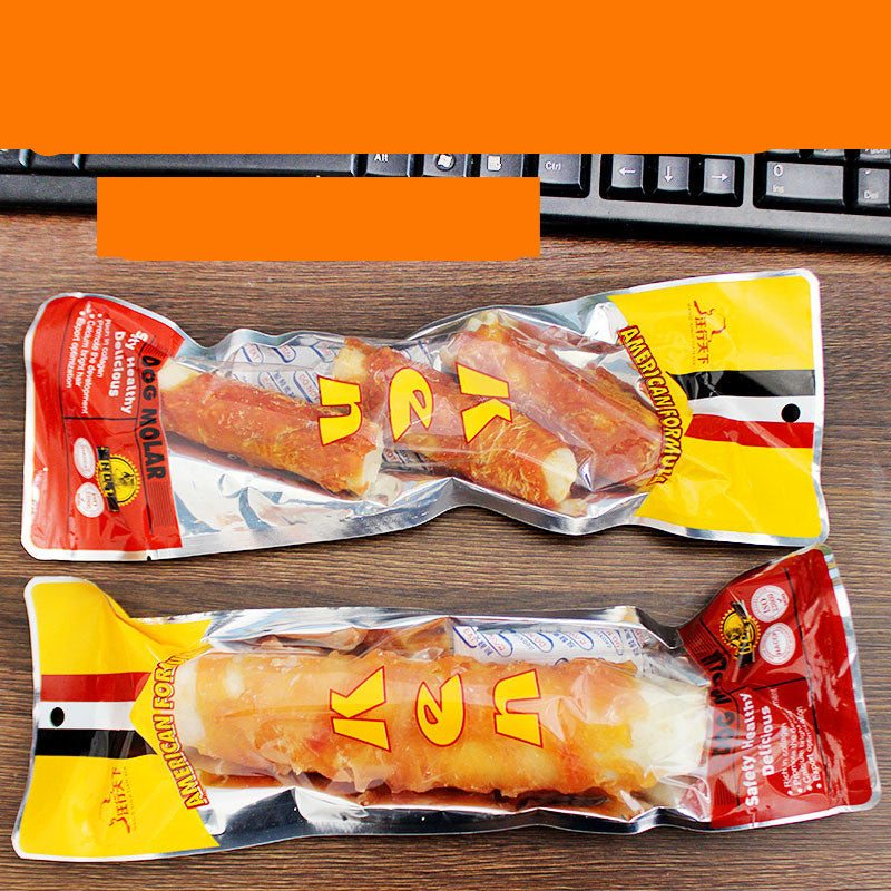 Protein-packed chicken wrap dog dental bone. Cleans teeth, reduces plaque, massages gums. Nutrient-rich, dual-textured chew for all breeds. Long-lasting enjoyment and oral health.