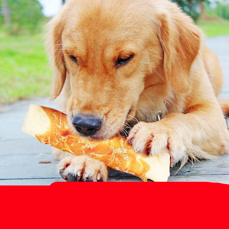 Protein-packed chicken wrap dog dental bone. Cleans teeth, reduces plaque, massages gums. Nutrient-rich, dual-textured chew for all breeds. Long-lasting enjoyment and oral health.