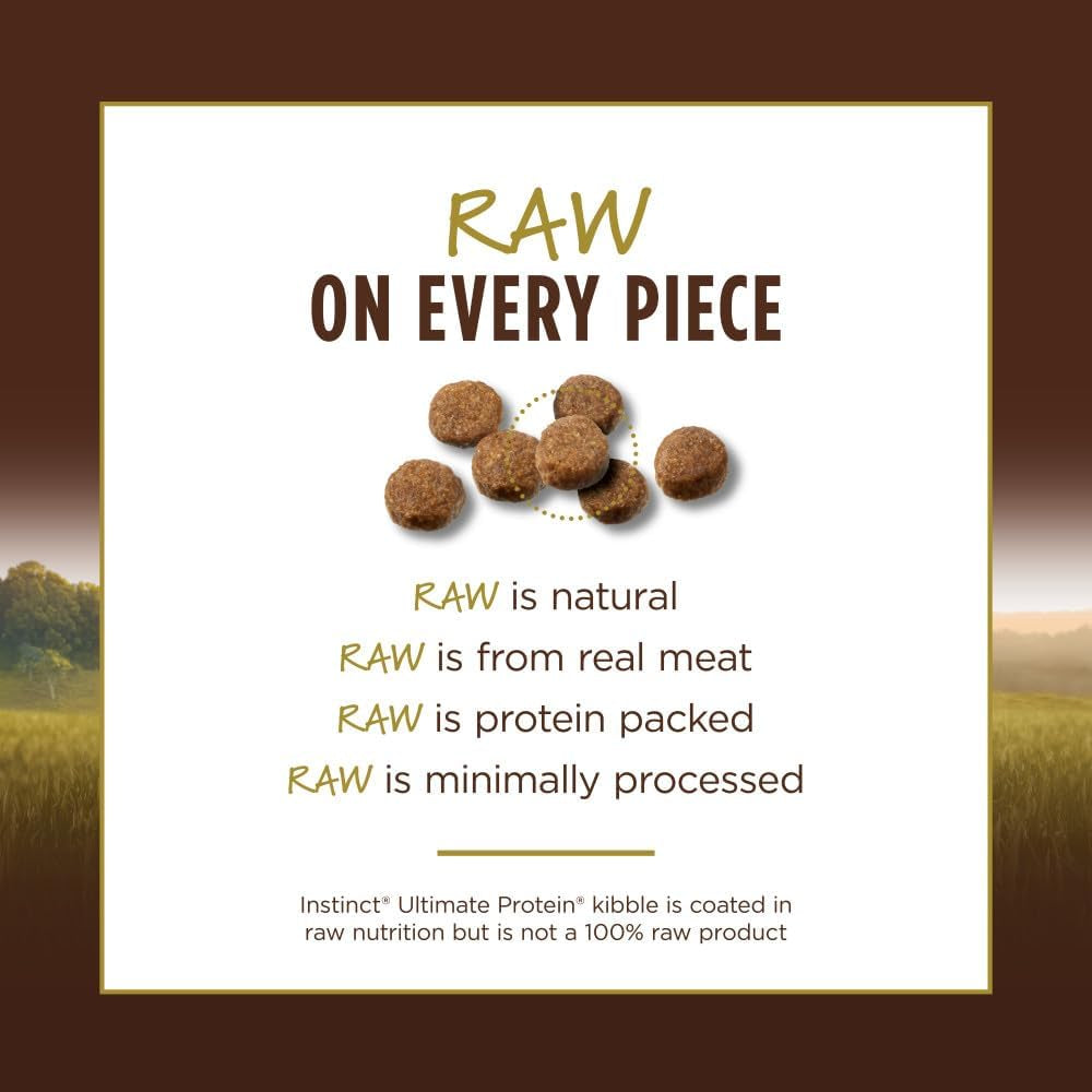 Instinct Ultimate Protein Grain-Free Cage-Free Chicken Dry Cat Food offers 95% protein from real chicken, unmatched digestibility, raw-coated kibble, and no grains or artificial additives. It includes probiotics, omegas, and antioxidants for digestive, skin, coat, and immune health.