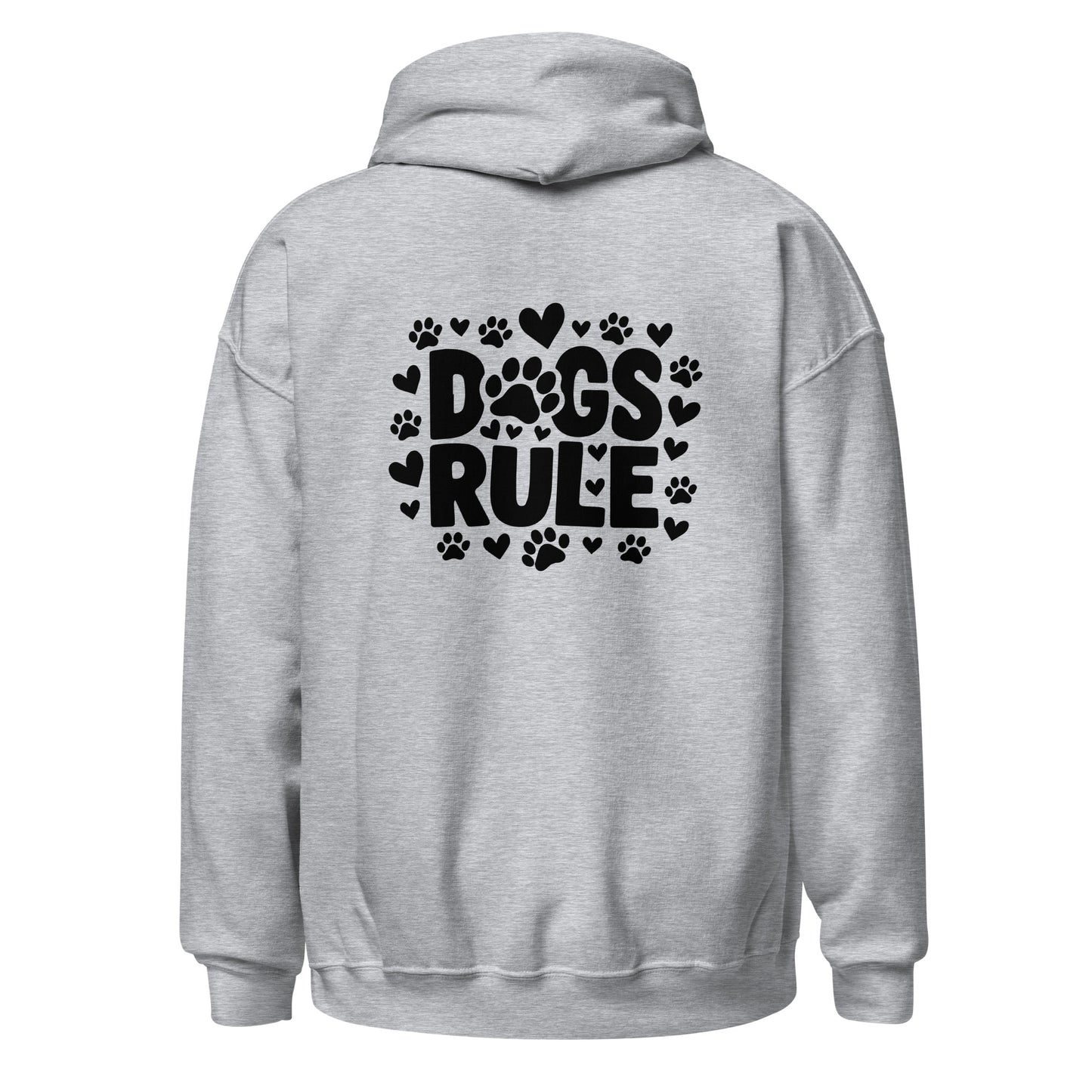 Cozy unisex military green hoodie for canine enthusiasts. Dogs Rule, proclaims your love for furry friends. Soft, warm fabric perfect for dog walks or lounging.
