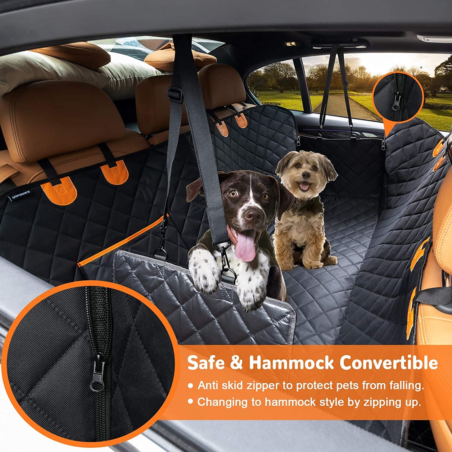 URPOWER dog car seat cover: Waterproof, versatile hammock with side flaps. Fits most vehicles. Easy install, clean. Non-slip, odor-free. Protects seats from pets.
