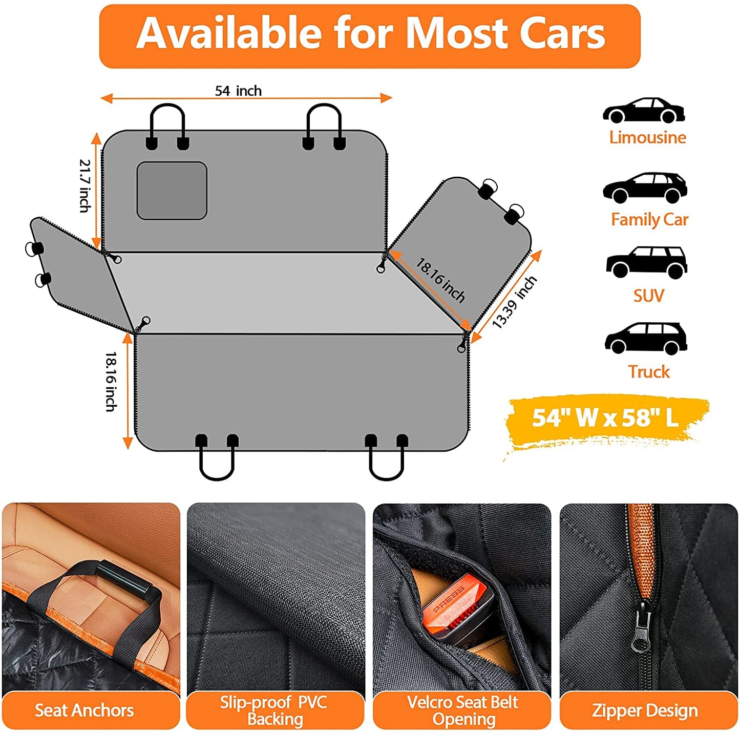 URPOWER dog car seat cover: Waterproof, versatile hammock with side flaps. Fits most vehicles. Easy install, clean. Non-slip, odor-free. Protects seats from pets.