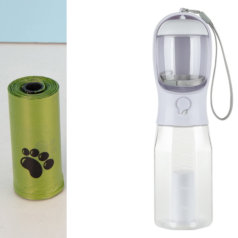 White 3-in-1 Portable Pet Water Bottle and Food Dispenser – Travel-Friendly Hydration & Feeding Solution for Dogs