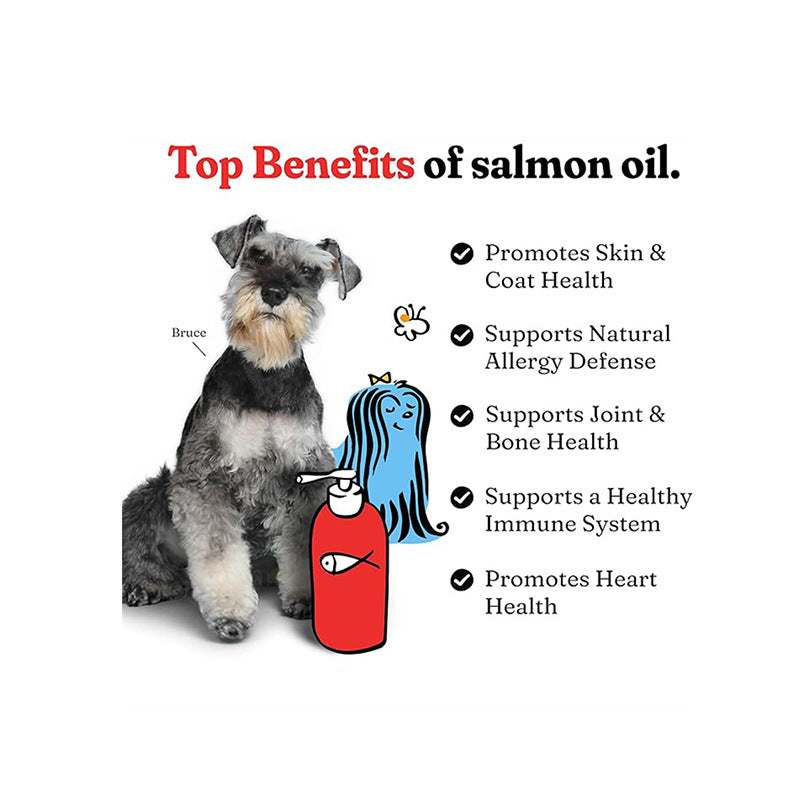 Wild Alaskan Salmon Oil for Pets: Omega-3 rich supplement for skin, coat, joints & immunity. Reduces shedding, supports allergy defense. For cats & dogs. Easy pump bottle. Delicious flavor.