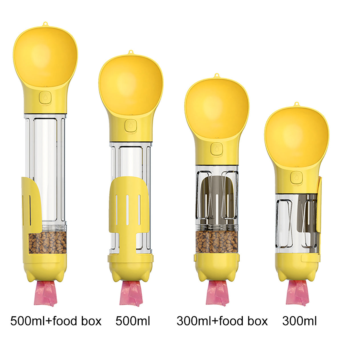Yellow Size Chart 4-in-1 Dog Travel Mug: Water Bottle, Feeder, Poop Scoop & Bag Dispenser
