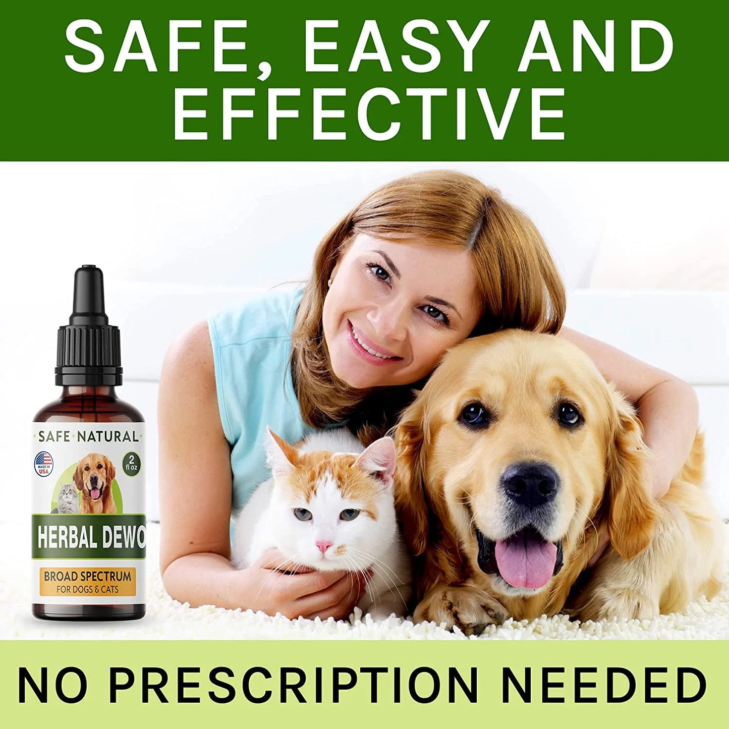 Dewormer for Dogs and Cats - Made in USA Broad Spectrum Worm Treatment - Eliminates & Prevents Tapeworms, Roundworms, Hookworms, Whipworms - Puppy & Kitten - All Breeds and Size - 2Oz