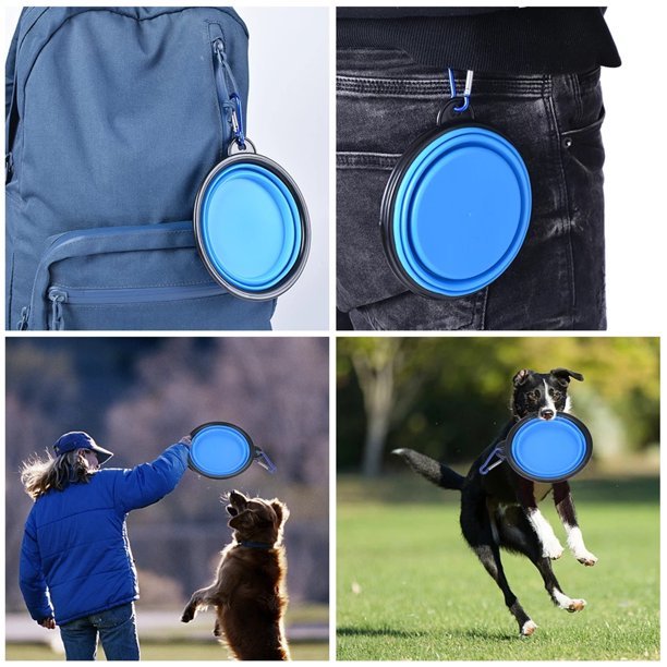 Collapsible Silicone Pet Bowl with Carabiner | Portable Food & Water Dish for Dogs & Cats | Lightweight, Travel-Friendly Design for Hiking & Walking