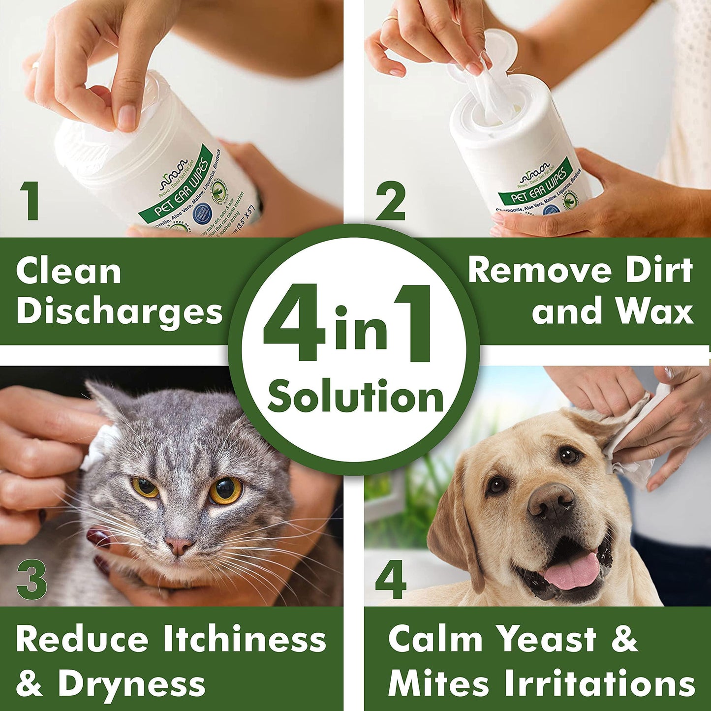Arava Natural Pet Ear Wipes: 100 Count for Dogs, Cats & Puppies