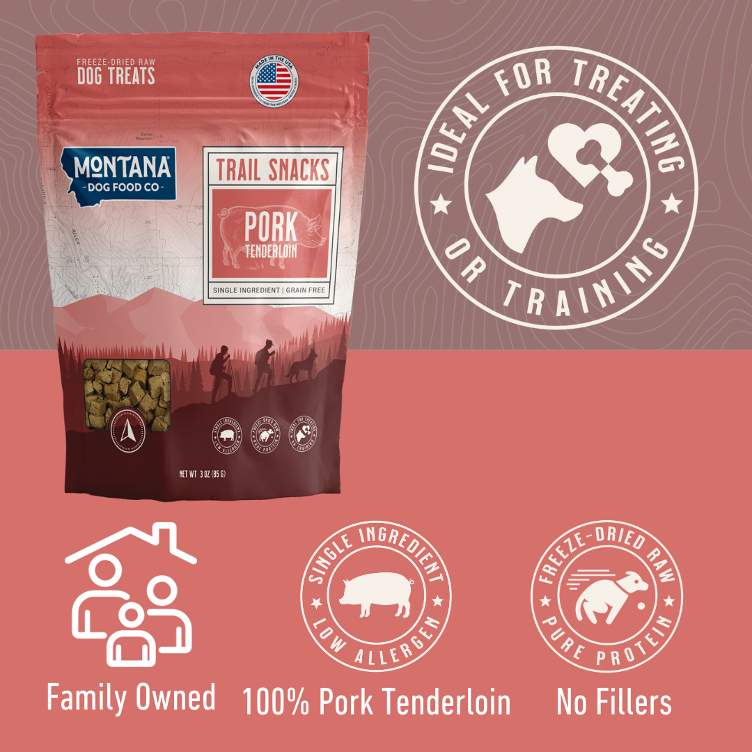 Pork tenderloin freeze-dried dog treat highlights showing lean single-ingredient protein
