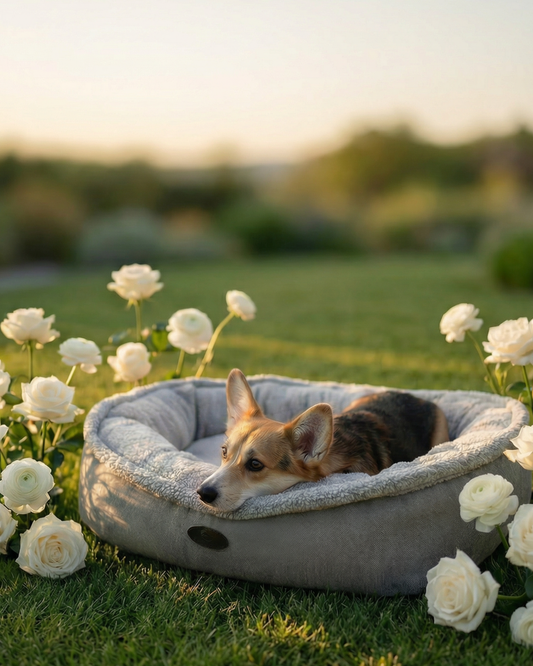 Chester & Lee furry Bagel dog bed with plush, circular design perfect for small dogs, featuring soft, cozy fabric for comfort.