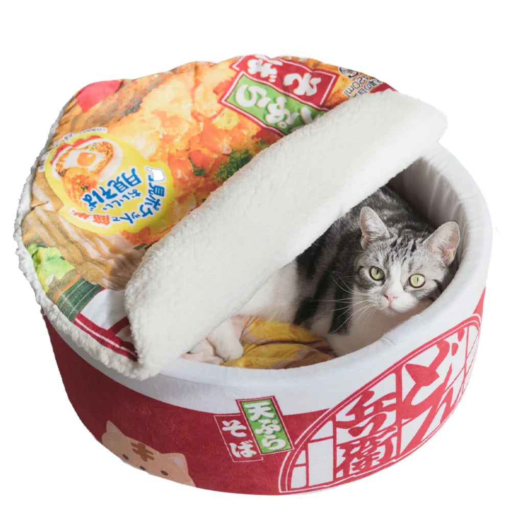 3-Piece Ramen Plush Pet Bed – Soft and Cozy Cat & Dog Bed with Removable Lid and Warm Fleece Interior