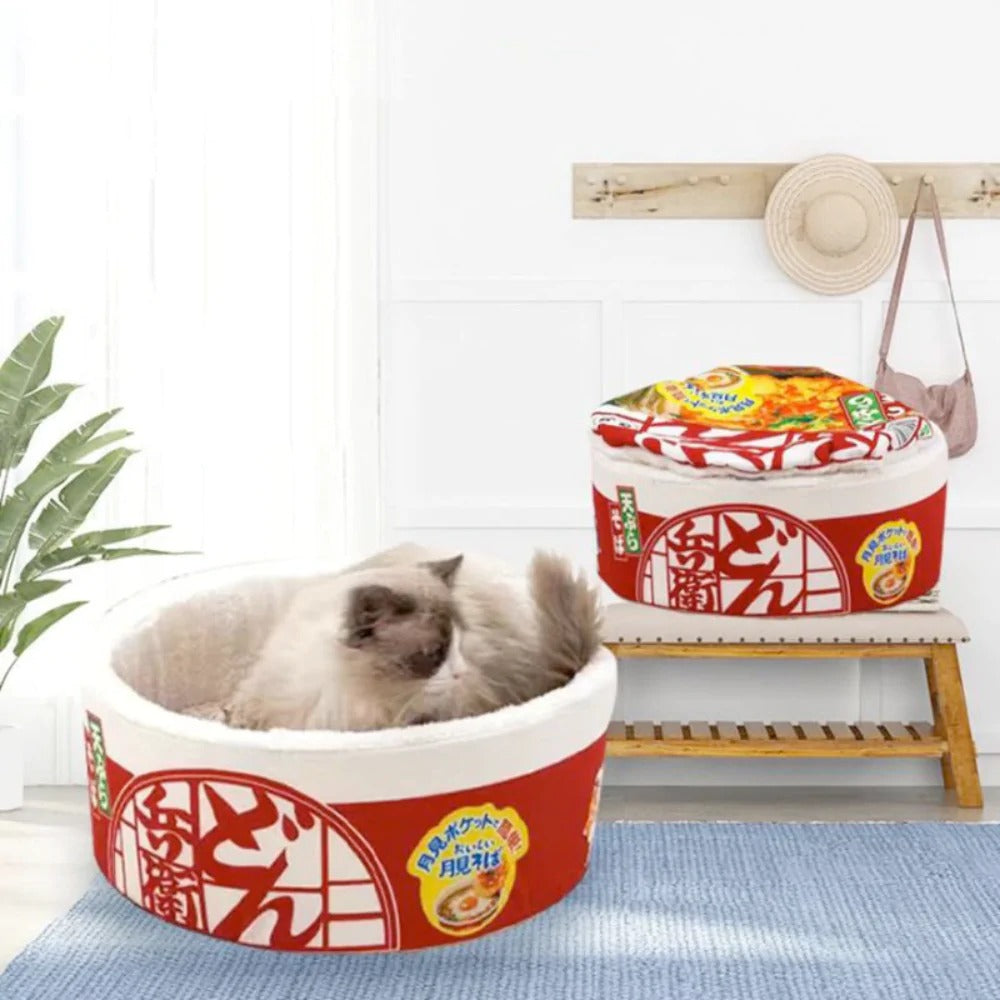 3-Piece Ramen Plush Pet Bed – Soft and Cozy Cat & Dog Bed with Removable Lid and Warm Fleece Interior