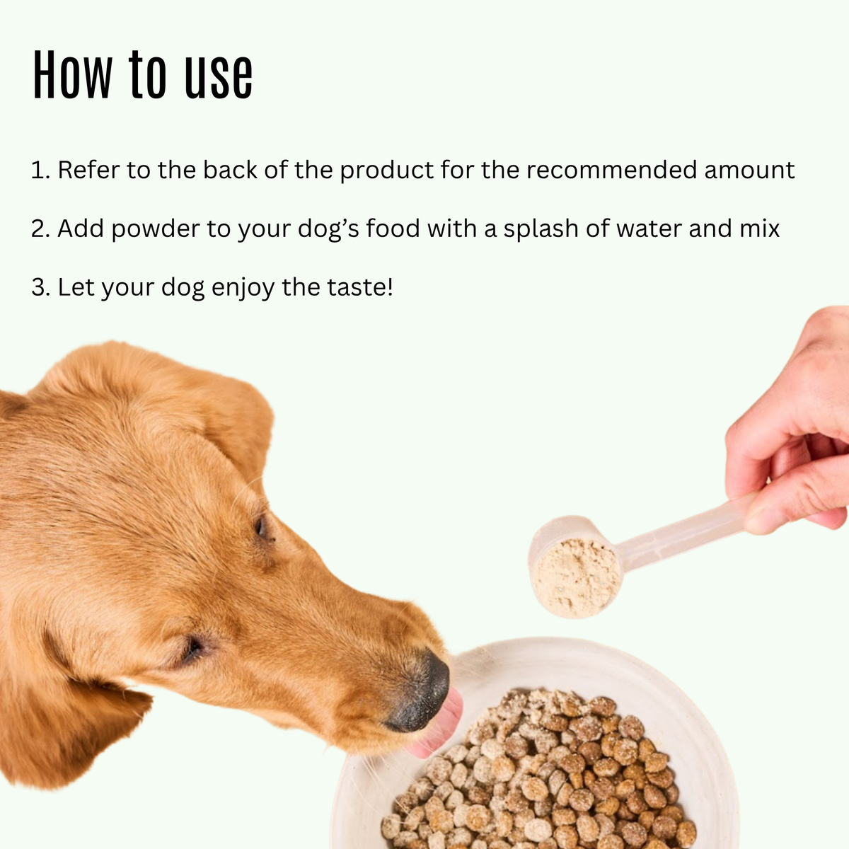 How to use K9 Power Young At Heart senior dog supplement, daily scoop instructions