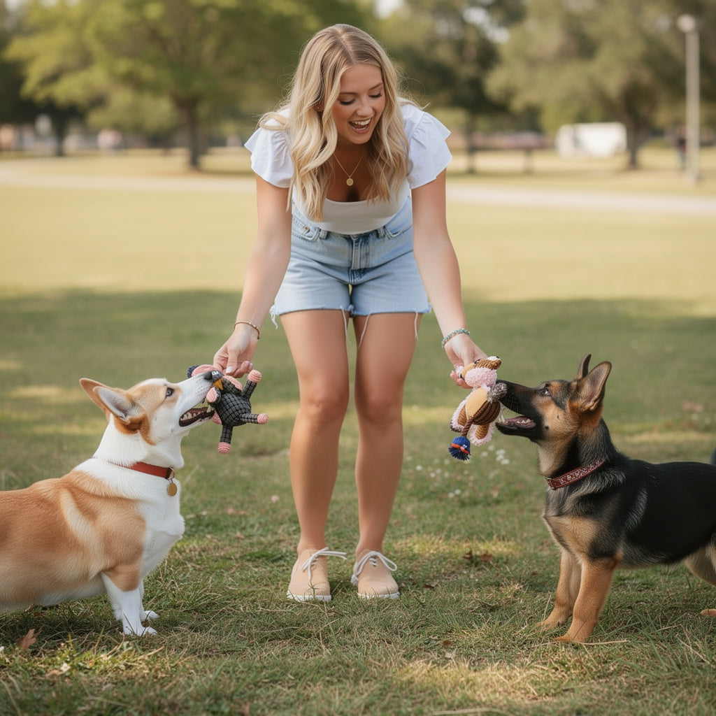 plush dog chew toys, durable dog toys for small and large breeds, interactive puppy toys, 3-pack animal squeaky toys