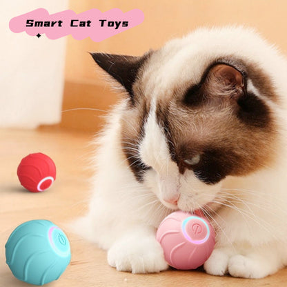 Crimson Medea smart cat toy with a rolling ball for interactive pet play and entertainment.