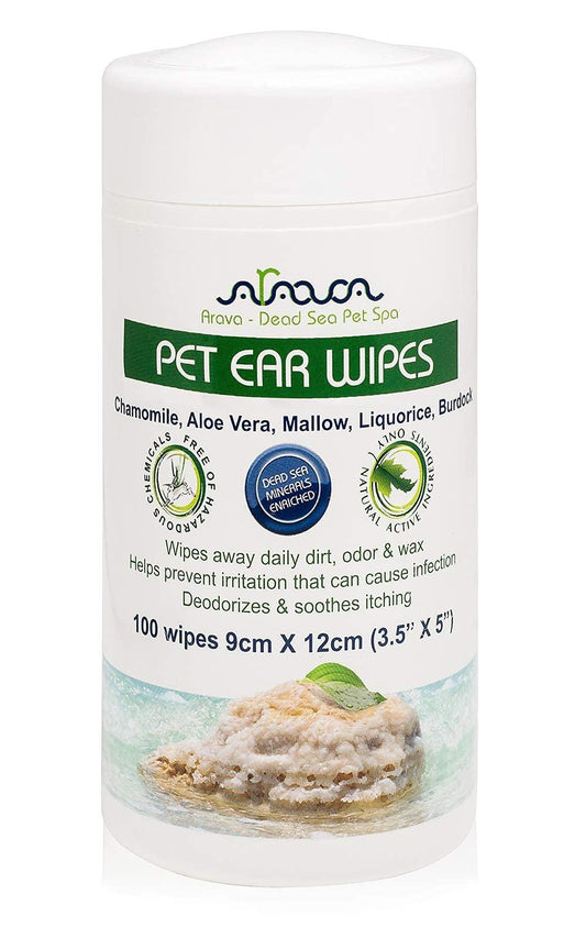 Arava Natural Pet Ear Wipes: 100 Count for Dogs, Cats & Puppies