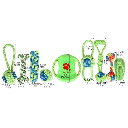 9-Piece Braided Cotton Rope Dog Toy Set – Durable Chew & Tug Toys