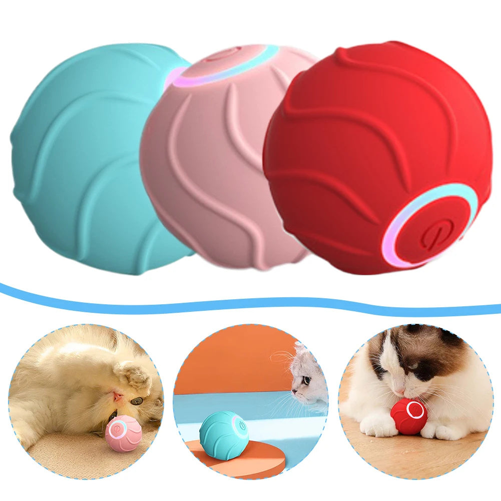 Crimson Medea smart cat toy rolling ball for interactive pet play, featuring a colorful, spinning design for feline entertainment.