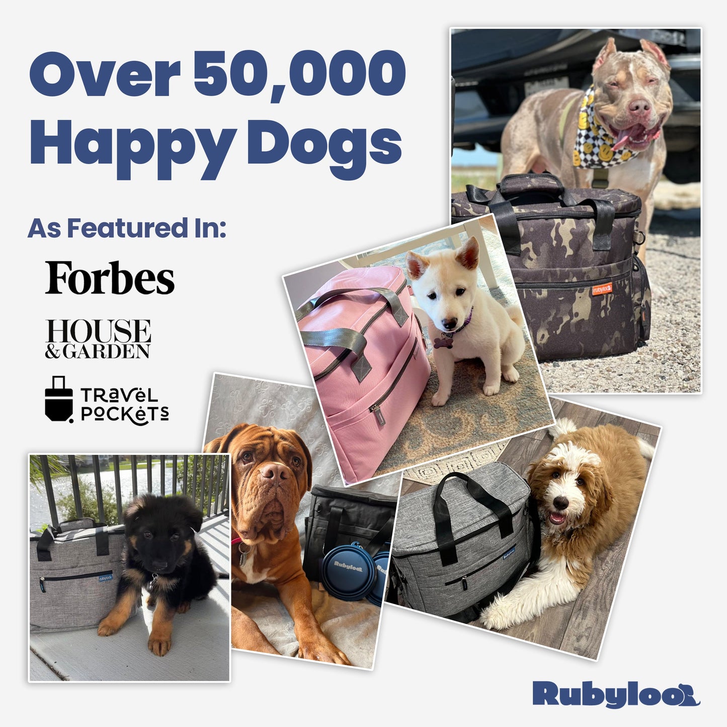 Original Doggy Bag Rubyloo social proof – customer dogs with travel supply bag