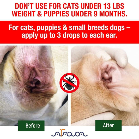 Arava Natural Ear Mite Treatment: Effective for dogs & cats 13+ lbs, puppies 9+ months. Shows results in 10 days. Natural, safe, with money-back guarantee.