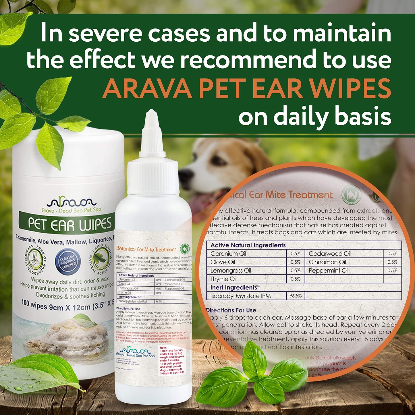 Arava Natural Ear Mite Treatment: Effective for dogs & cats 13+ lbs, puppies 9+ months. Shows results in 10 days. Natural, safe, with money-back guarantee.