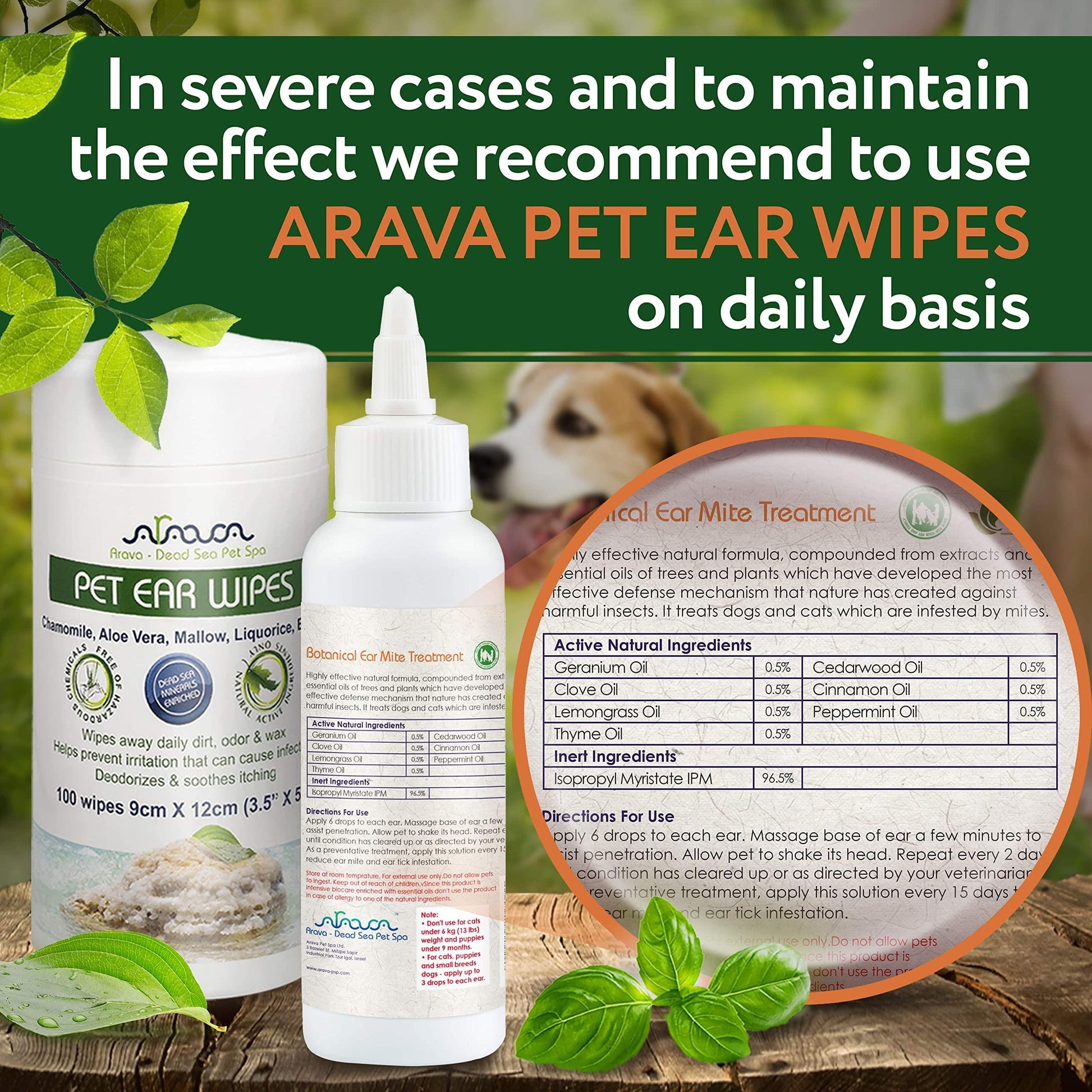 Arava Natural Ear Mite Treatment: Effective for dogs & cats 13+ lbs, puppies 9+ months. Shows results in 10 days. Natural, safe, with money-back guarantee.