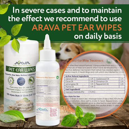 Arava Natural Ear Mite Treatment: Effective for dogs & cats 13+ lbs, puppies 9+ months. Shows results in 10 days. Natural, safe, with money-back guarantee.