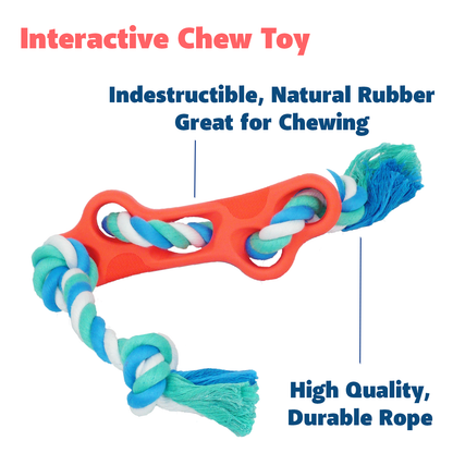 og playing with a rubber bone and rope interactive chew toy, durable tug and fetch toy for active dogs