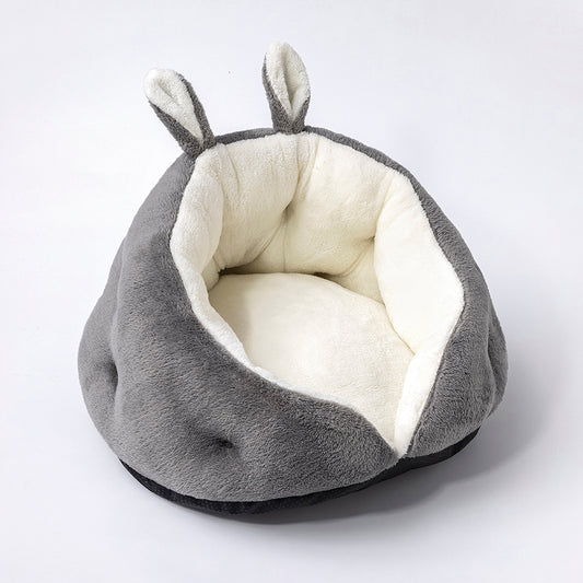 Bunny Ear Design Pet Bed – Soft Plush Cat & Dog Bed with Non-Slip Bottom, Cozy Faux Fur, Warm Cotton Filling