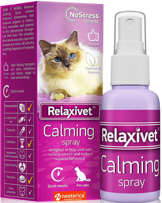 Cat Calming Pheromone Spray: Drug-free anxiety relief for stress, scratching &amp; spraying. Reduces fighting &amp; hiding. Effective for 90% of cats. Works in 7 days. Ideal for travel and vet visits.