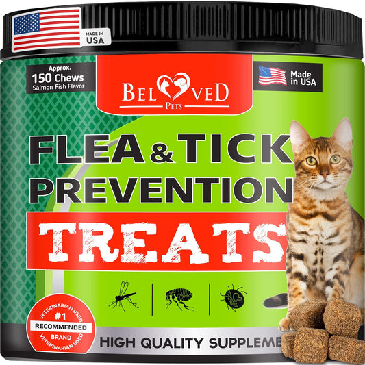 Cat Flea & Tick Chews: Natural, vet-made oral prevention. Salmon-flavored, daily protection against fleas, ticks, eggs, larvae. Safe for all ages. No GMOs. Replaces collars/drops. USA-made.