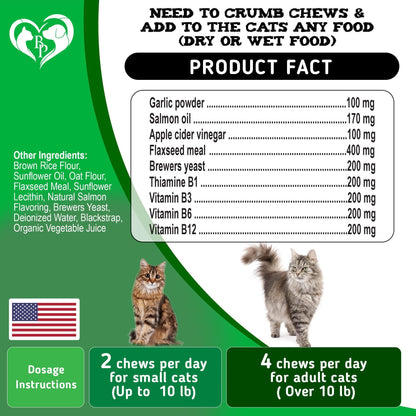 Cat Flea & Tick Chews: Natural, vet-made oral prevention. Salmon-flavored, daily protection against fleas, ticks, eggs, larvae. Safe for all ages. No GMOs. Replaces collars/drops. USA-made.