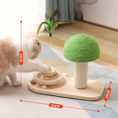 Cat Tree with Scratching Post and Toys | Interactive Kitty Tower Size Chart