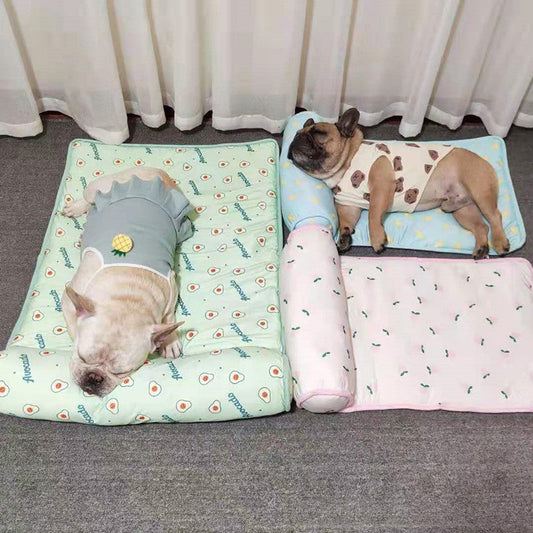 Cooling Pet Bed with Pillow – Breathable Ice Silk Fabric for Cats & Dogs, Soft & Lightweight Design