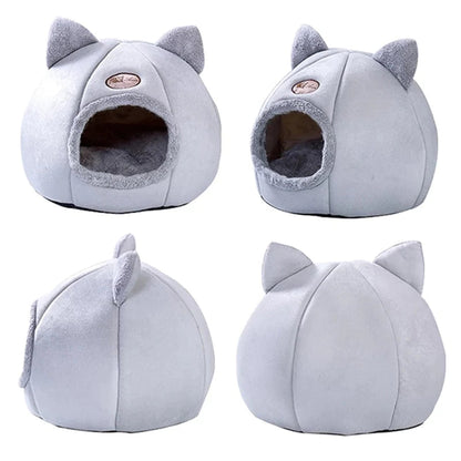 Cozy 2-in-1 Pet Home with Ears – Soft Plush Cat & Dog Bed, Removable Nest for All Seasons