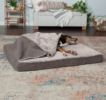 FurHaven's Cozy Burrower Pet Bed: Oversized blanket top, plush lining, cooling gel foam. Machine-washable, CertiPUR-US certified. Jumbo size for burrowing pets.