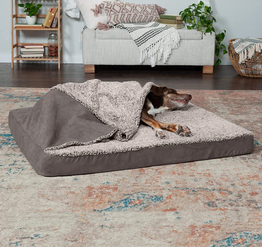 FurHaven's Cozy Burrower Pet Bed: Oversized blanket top, plush lining, cooling gel foam. Machine-washable, CertiPUR-US certified. Jumbo size for burrowing pets.