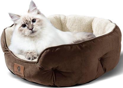 Cozy Cloud Pet Bed: Soft Sherpa fleece for ultimate comfort. 20” round, non-slip bottom. Machine washable. Perfect for small-medium dogs and cats. 