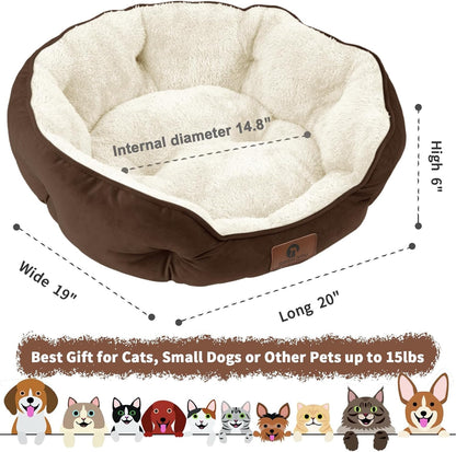 Cozy Cloud Pet Bed: Soft Sherpa fleece for ultimate comfort. 20” round, non-slip bottom. Machine washable. Perfect for small-medium dogs and cats. 