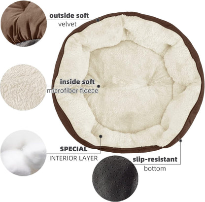 Cozy Cloud Pet Bed: Soft Sherpa fleece for ultimate comfort. 20” round, non-slip bottom. Machine washable. Perfect for small-medium dogs and cats. 