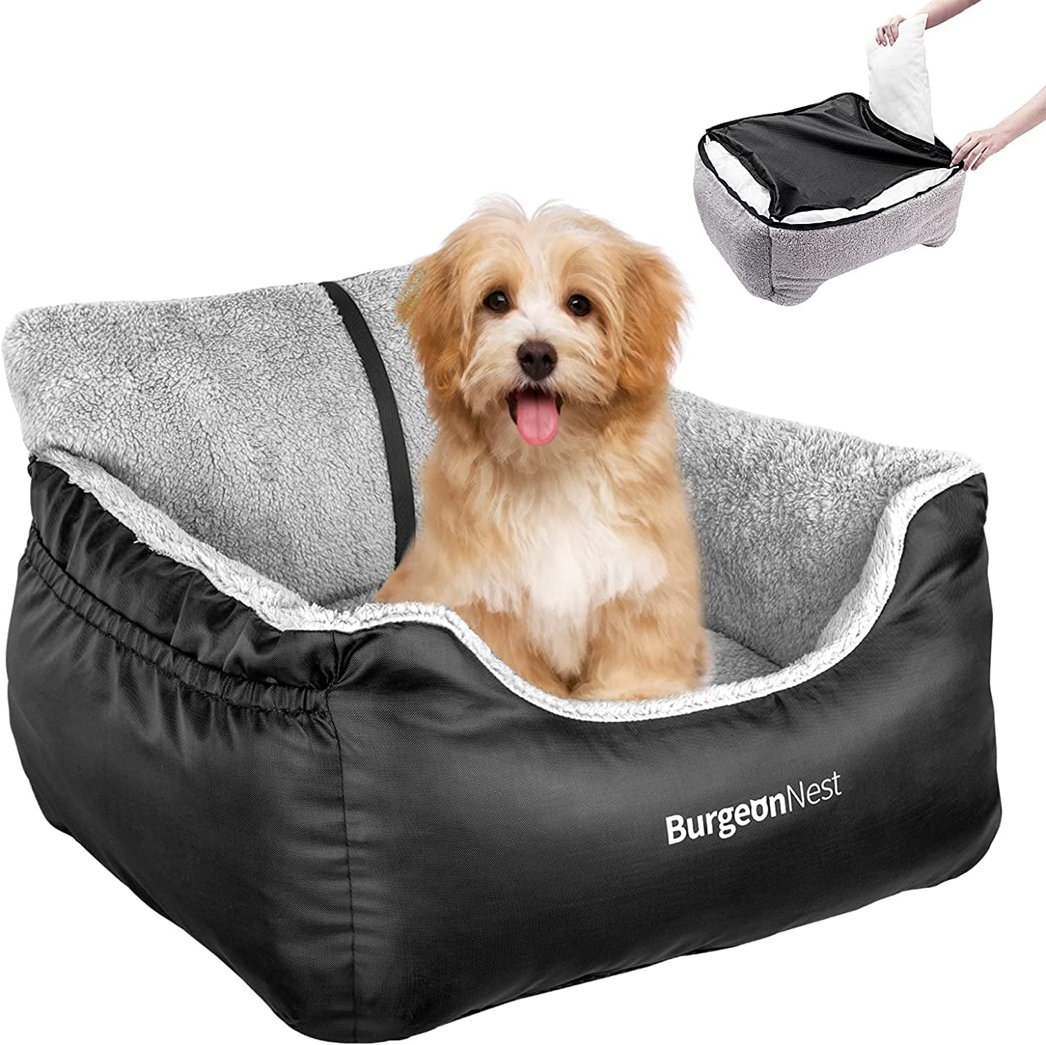 Cozy Cruiser Pet Car Seat: Durable, washable, and secure. Features adjustable straps, easy installation, storage pockets, and reversible cushion. Fits most vehicles.
