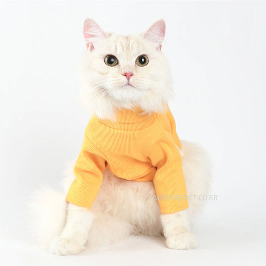 Yellow Cat Turtleneck Sweater – Stylish & Cozy 100% Cotton Winter Wear for Cats