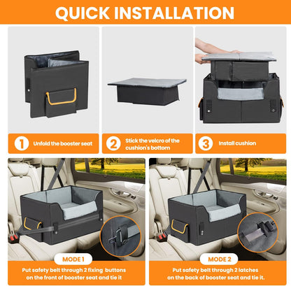 Elevated Dog Booster Seat: 6” rise, plush liner. Fits pets to 45lbs. Secure straps, removable cushion. For small dogs/cats. Safe, comfy car rides.