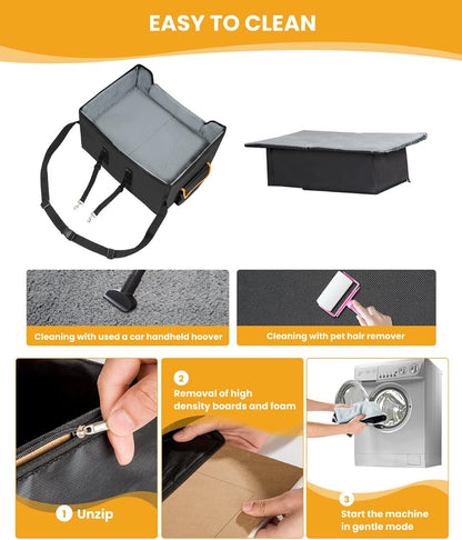 Elevated Dog Booster Seat: 6” rise, plush liner. Fits pets to 45lbs. Secure straps, removable cushion. For small dogs/cats. Safe, comfy car rides.
