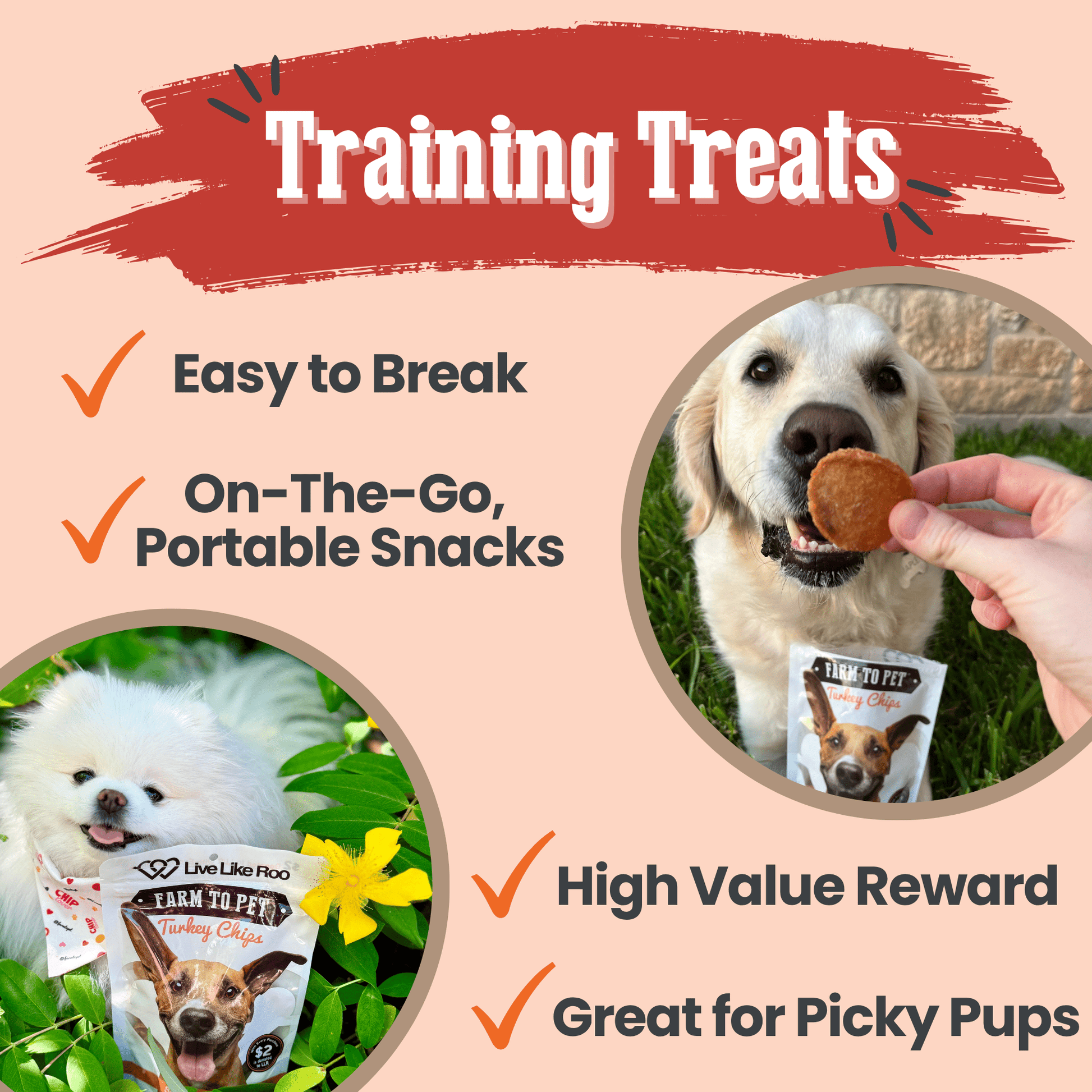 Farm to Pet Live Like Roo Turkey Chips Six Pack – Training Treats for Dogs