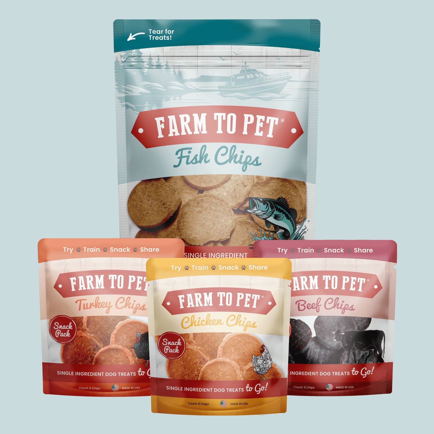 Farm to Pet Fish Puppy Packs n Snacks Dog Treat Starter Pack – Front of Bag