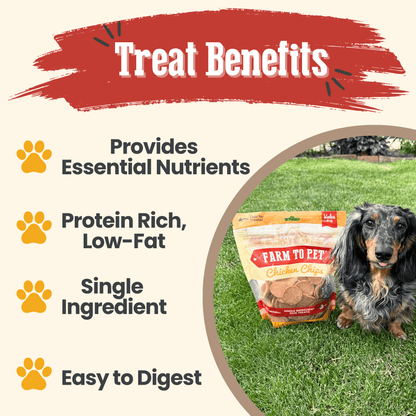 Farm To Pet Chicken Chips product highlights graphic